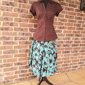 APT 9 full skirt 4 AND brown SONOMA blouse S